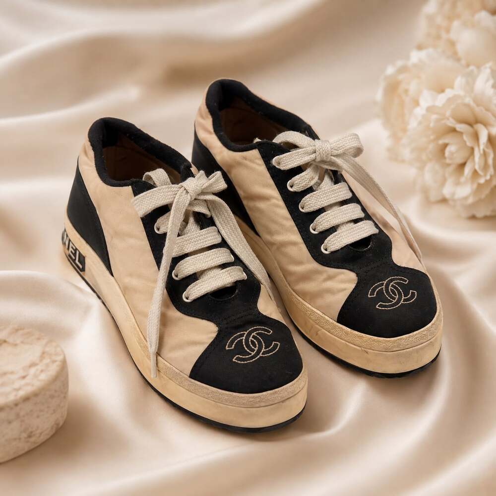 Chanel Vintage Nylon Platform Sneakers with Interlocking CC Logo